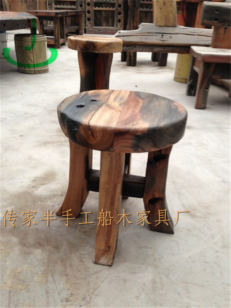 供应用于船木家具的老船木4脚小弯凳 古船木小圆茶椅