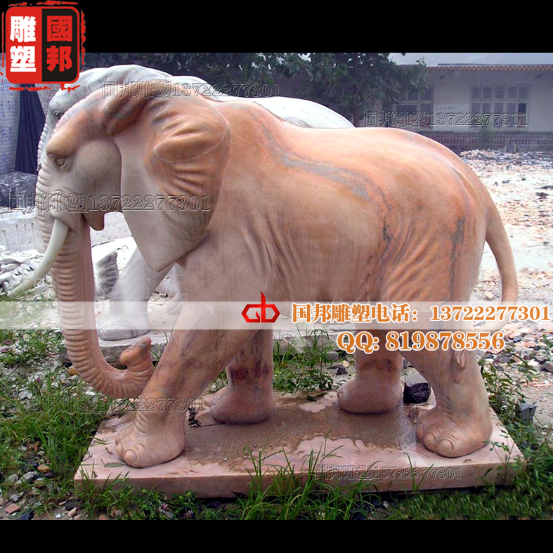 供应生产晚霞红大象厂家、天然石雕曲阳雕塑大象雕像、大理石刻大象雕塑、石雕大象镇宅门口吉象雕刻图片