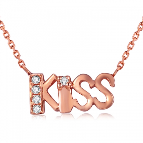 供应用于的英文KISS 18K黄金钻石项链女足金