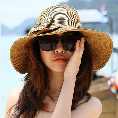 韩版夏天女士双层蝴蝶结遮阳帽太阳帽度假草帽沙滩帽防晒大沿帽子图片