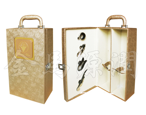 供应用于酒盒包装的金玫瑰双支皮酒盒，北京酒盒，酒盒包装，酒盒现货，酒具酒架，酒袋图片