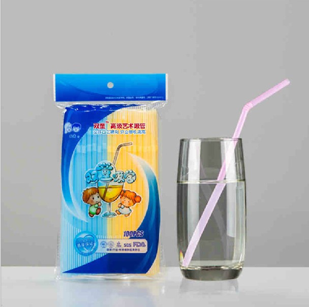 供应用于饮料吸管的双童荧光色可弯艺术吸管70080四色图片