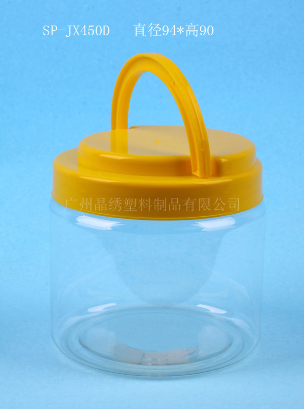 供应广东厂家直销PET塑料瓶、1000ML广口透明瓶瓶、方形手杯瓶、型号95*150、配黄色手提盖