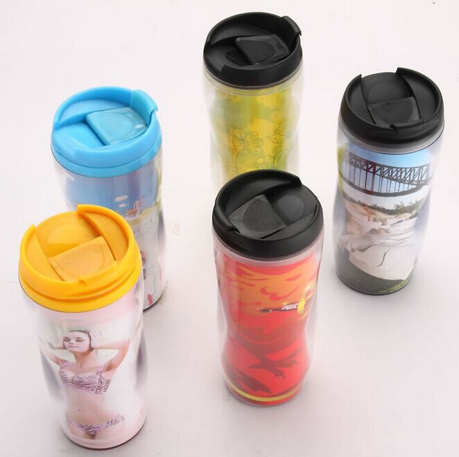 供应用于塑料杯的定做塑料促销广告杯双层咖啡杯图片