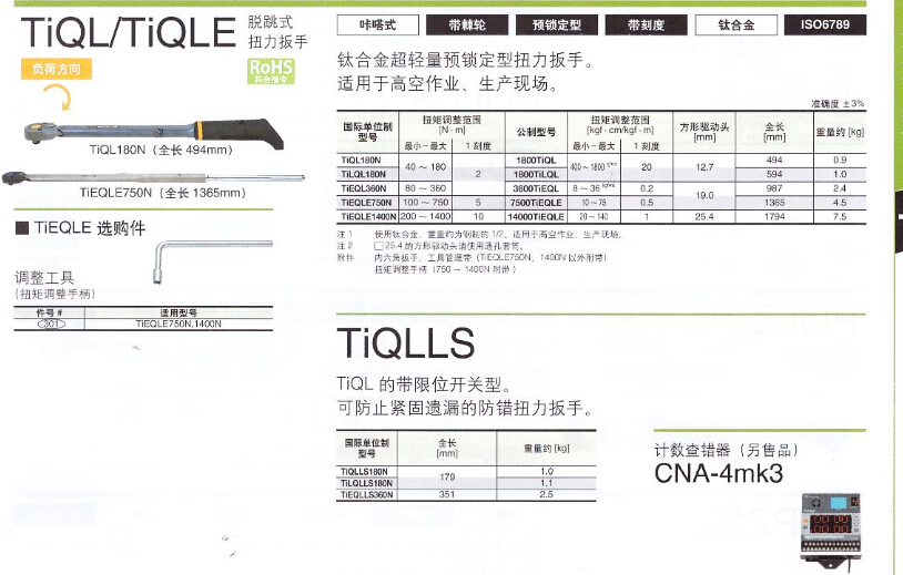 供应日本东日\手动式扭力扳手\TiQL-TiQ