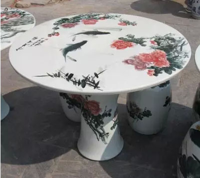 供应装饰品桌凳 青花瓷桌子 陶瓷凉凳 户外餐桌 手绘粉彩陶瓷桌凳