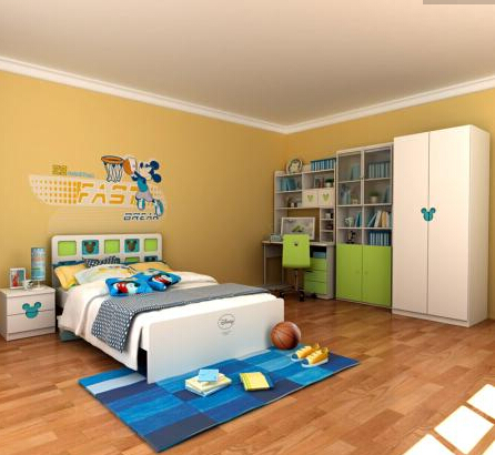 儿童家具活力米奇彩色板式单床套房批发
