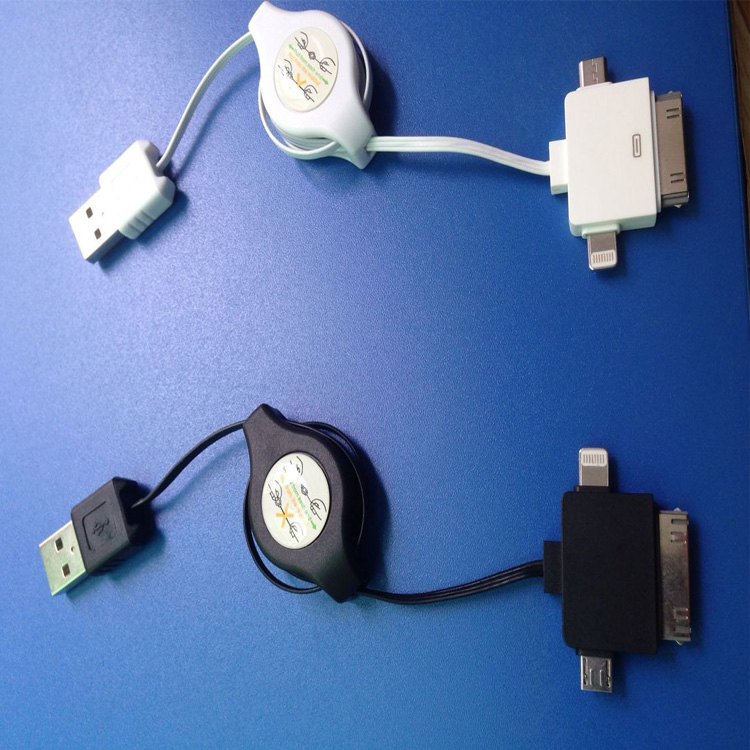 供应三合一伸缩数据线 USB数据线 一出三数据充电线 多功能数据充电线