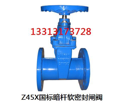 Z45X国标暗杆软密封闸阀的启闭件是闸板，闸板的运动方向与流体方向相垂直，闸阀只能作全开和全关，不能作调节和节流。图片