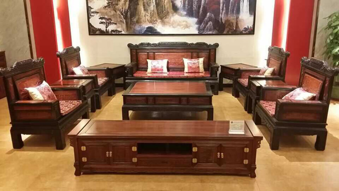 供应用于客厅的集古韵今兰亭序分色红木沙发广东大不同红木家具批发