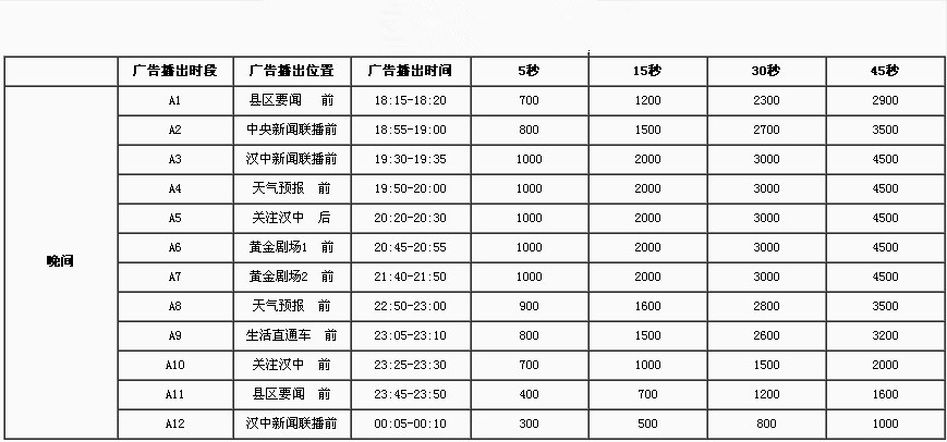 西安市汉中电视台广告厂家