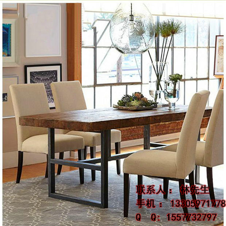 供应福建实木铁艺餐桌椅批发价格，订做复古实木办公桌会议桌