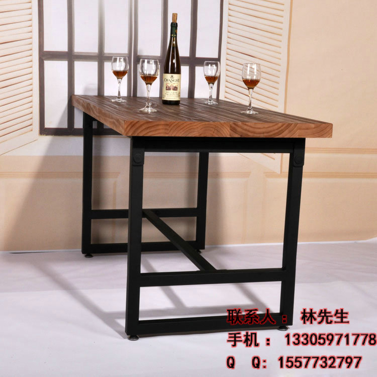 供应江苏铁艺实木餐桌椅批发价格，复古实木饭桌酒吧桌供应厂家