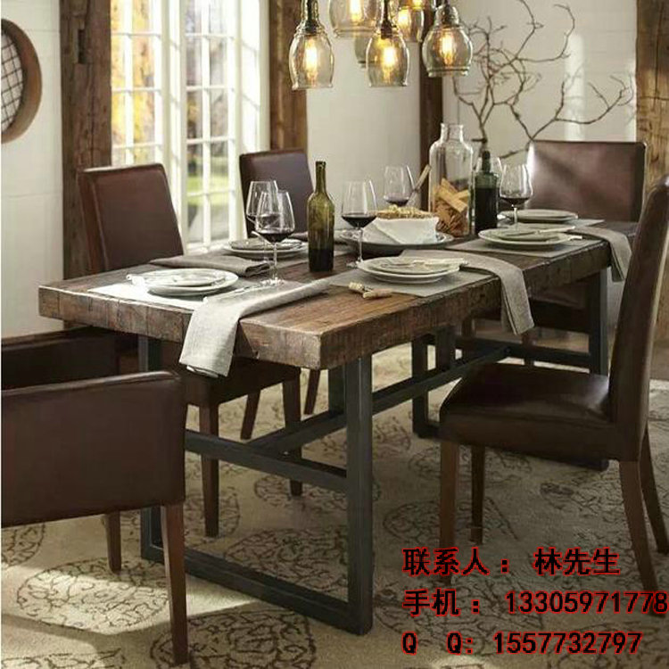 供应福建实木铁艺餐桌椅批发价格，订做复古实木办公桌会议桌