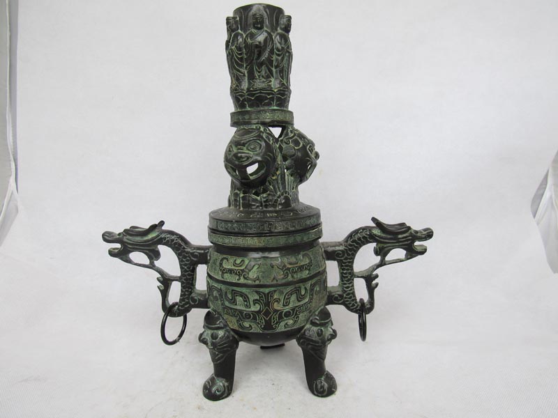 仿古青铜器 双龙熏炉 工艺礼品摆件 厂家直销 广发青铜器
