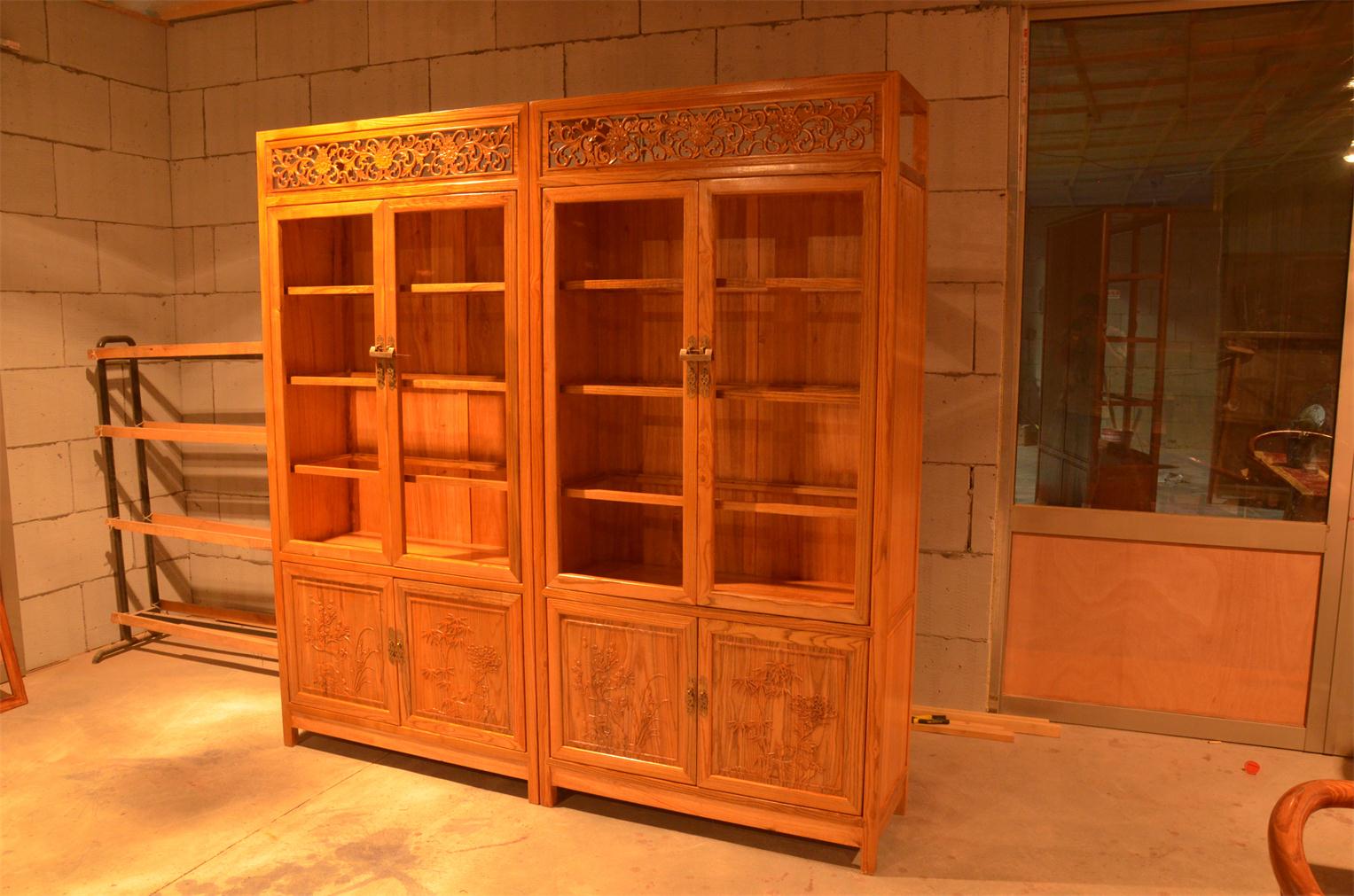 供应用于家具生产|榆木|中式的实木珠宝柜展示柜玻璃玉器展柜图片
