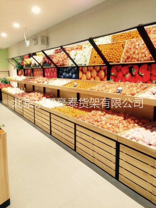 供应水果货架 二层钢木结构水果展示架图片