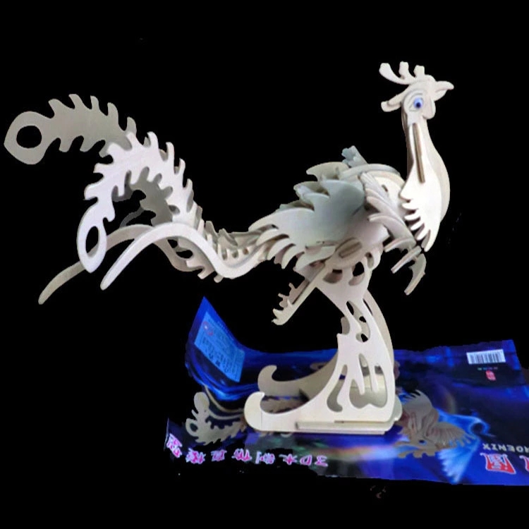 凤凰木制3D仿真动物模型玩具 木质DIY儿童益智手工立体拼装玩具