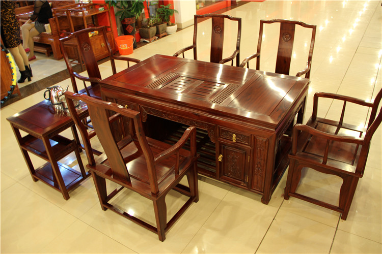 供应东阳红木家具酸枝茶桌非洲酸枝办公茶桌1.5米多用红木茶桌图片