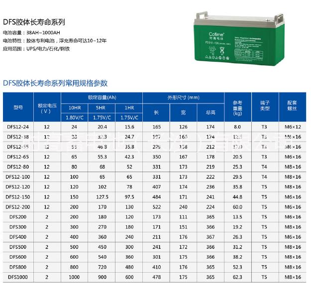 供应时高免维护胶体蓄电池