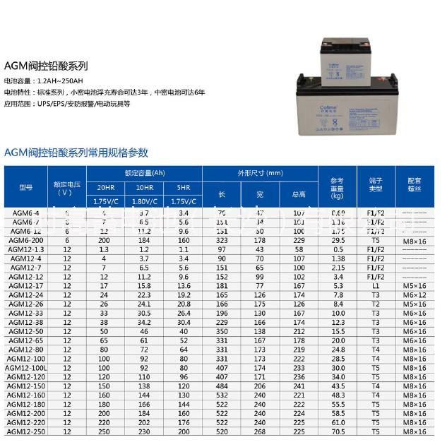 供应时高免维护蓄电池12V系列