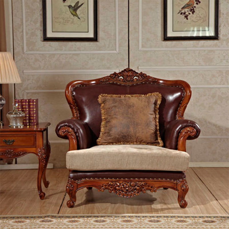 供应美式乡村风格单人沙发实木雕花卧室单位沙发定制客厅单人沙发定制图片