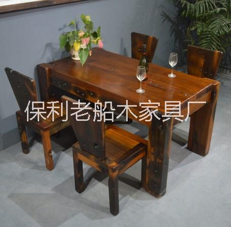 供应老船木餐桌椅子实木餐厅大板桌椅图片