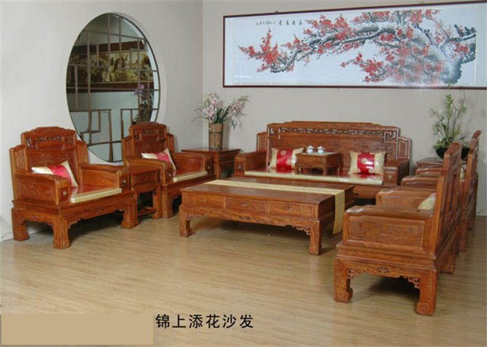 供应锦上添花沙发11件套-东阳红木家具批发-缅甸花梨木沙发-红酸枝沙发图片