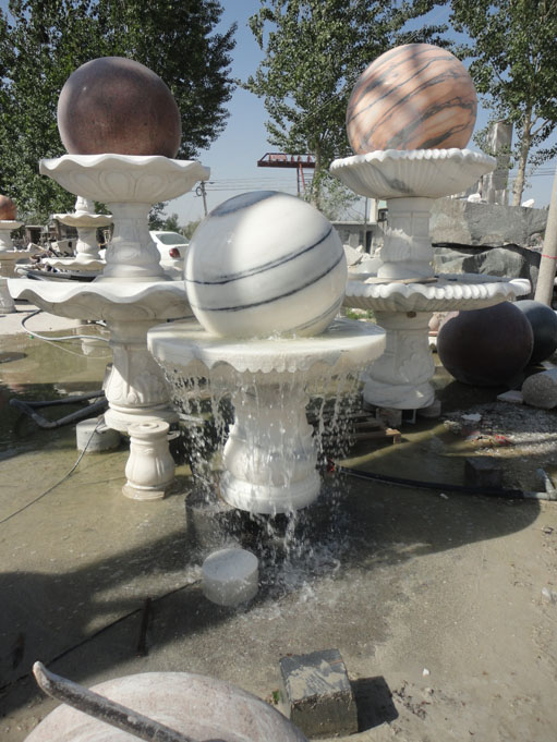 供应用于石雕喷泉生产曲阳石雕汉白玉喷水球厂家定做喷泉图片