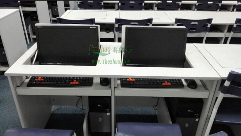 供应翻转电脑桌学生机房电脑桌多媒体电教室翻转电脑桌图片