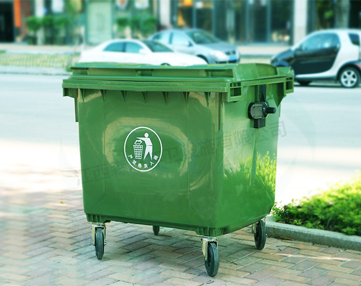供应广东660L垃圾箱高密度塑料垃圾桶新会区移动式环卫手推车图片
