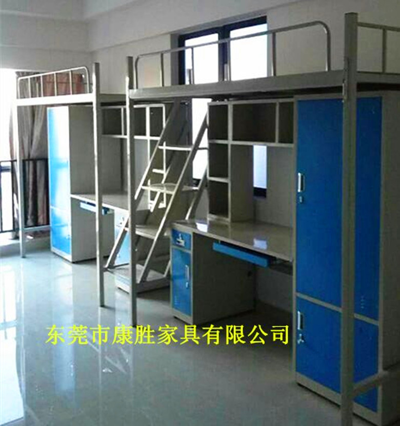 厂家供应学生连体公寓床-广州学校组合床-上床下桌铁床