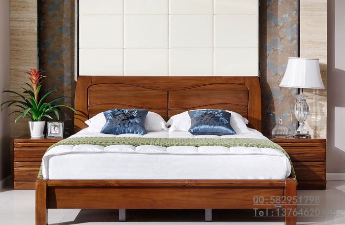 供应上海柚木家具品牌 柚木全实木双人床1.8米1.5米结婚床现代简约 特价