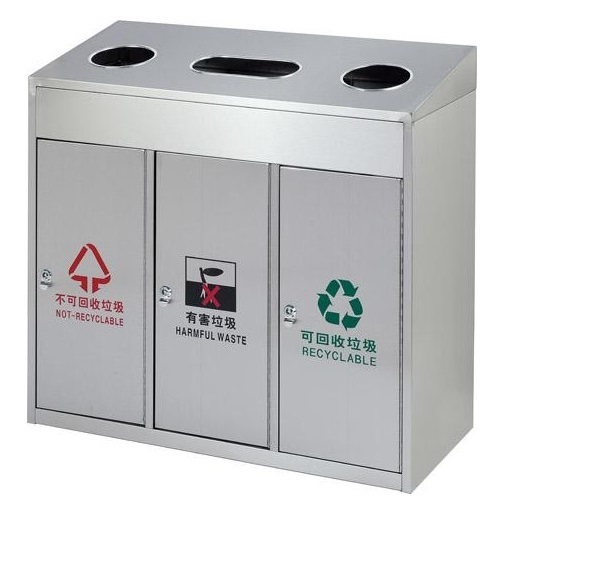 广东广州三桶组合分类不锈钢垃圾桶批发