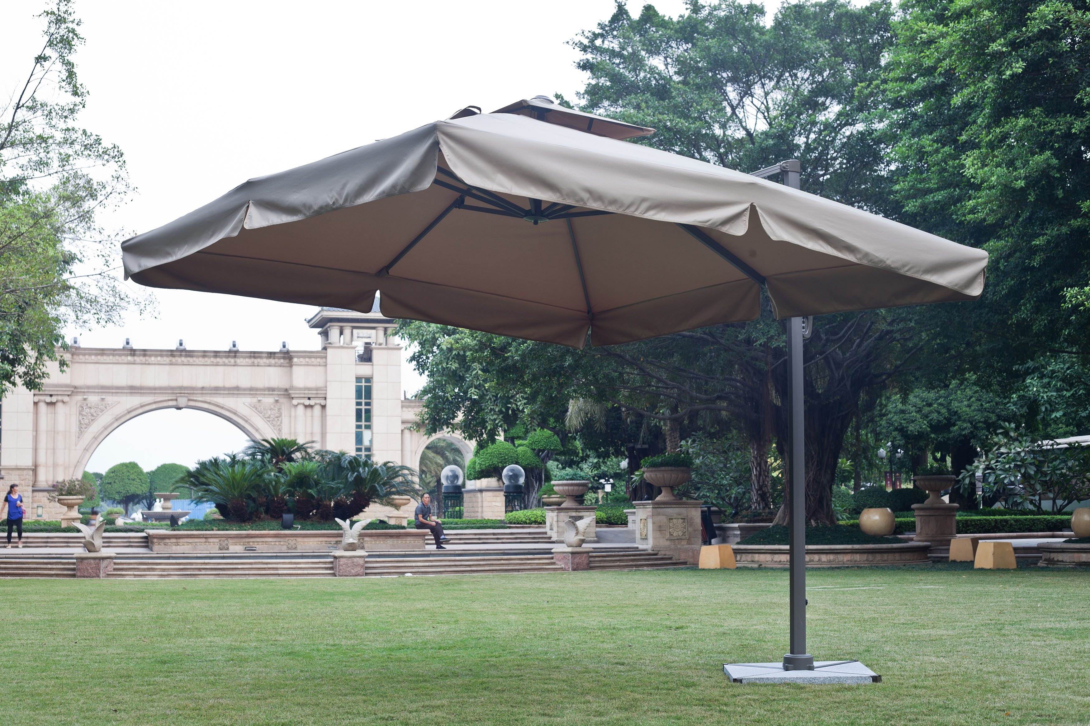 供应3米方形双顶罗马伞卡其色/户外桌椅遮阳大伞印刷广告