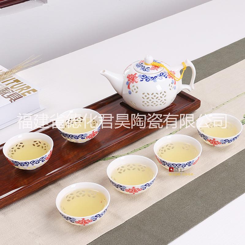 青花瓷玲珑镂空茶具套装供应用于泡茶用具的青花瓷玲珑镂空茶具套装