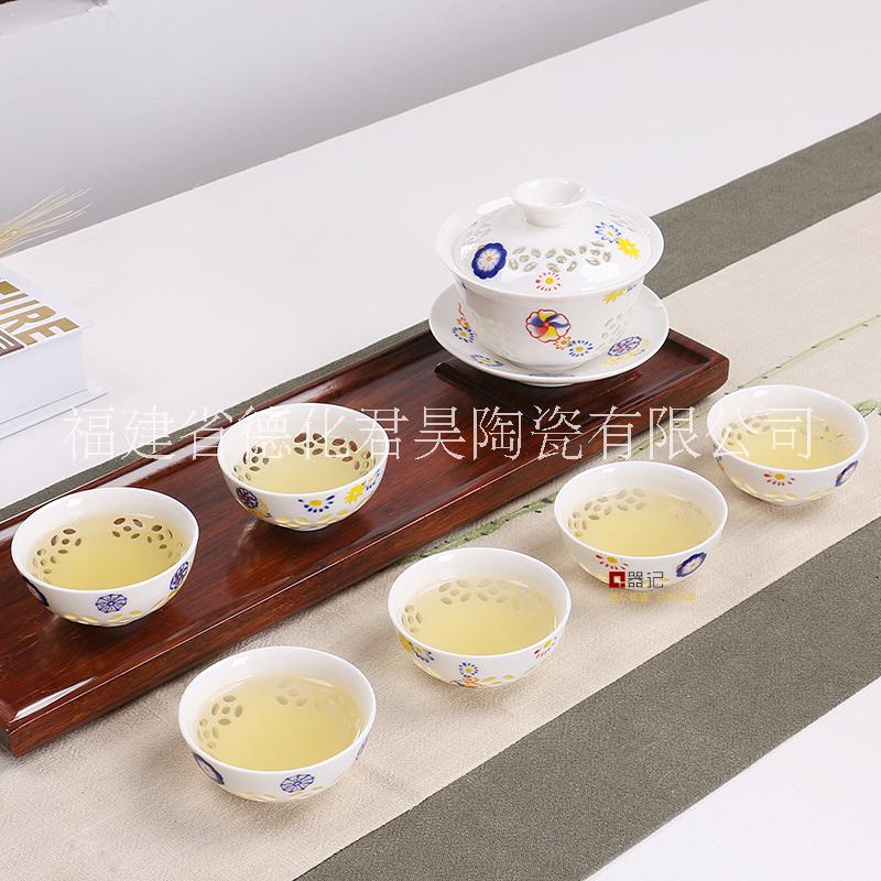 泉州市青花瓷玲珑镂空茶具套装厂家供应用于泡茶用具的青花瓷玲珑镂空茶具套装