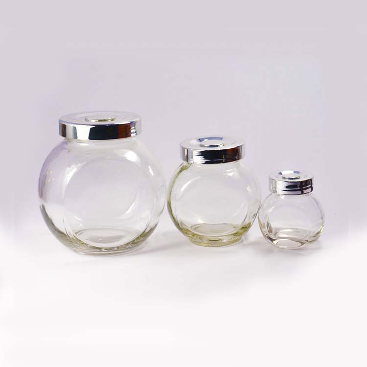 供应现货批发大中小扁鼓玻璃瓶（螺口）礼品食品包装玻璃瓶