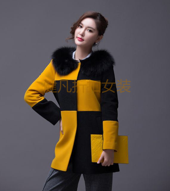 上海貂绒大衣冬季欧美时尚翻领长袖纯色羊毛双面呢大衣显瘦女装批发图片