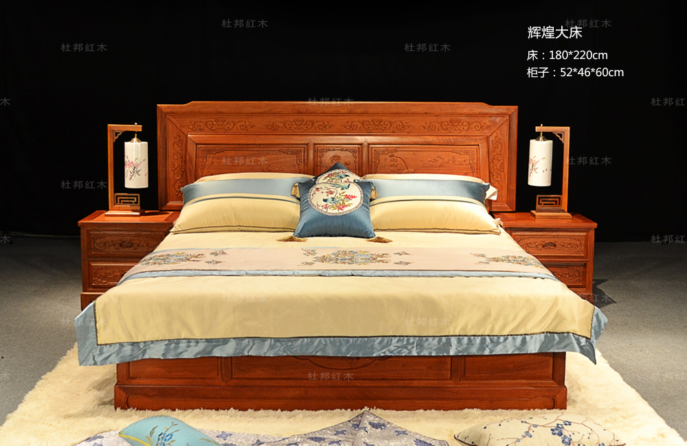 杜邦供应实木家具床红木家具生产辉煌大床图片