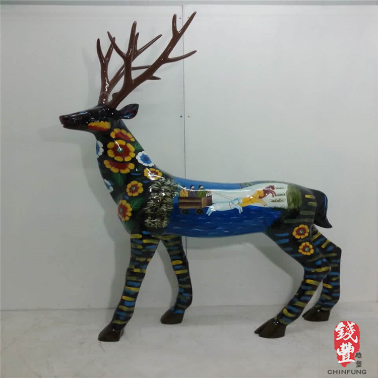 佛山市彩绘鹿厂家商场活动大型摆件玻璃钢动物雕塑 彩绘鹿