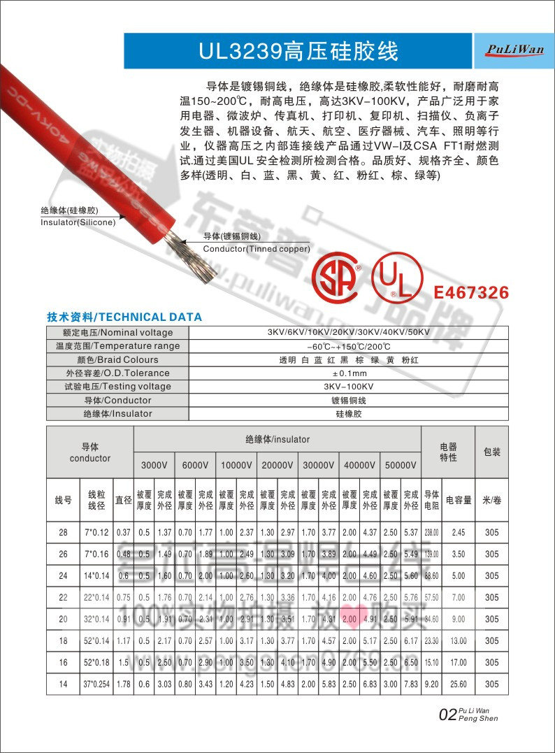东莞市3239硅胶线 UL高压电子线厂家