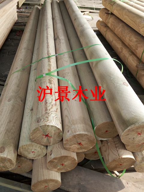 美国花旗松碳化防腐圆柱厂家生产加工各种规格材质的古建碳化木立柱圆柱图片