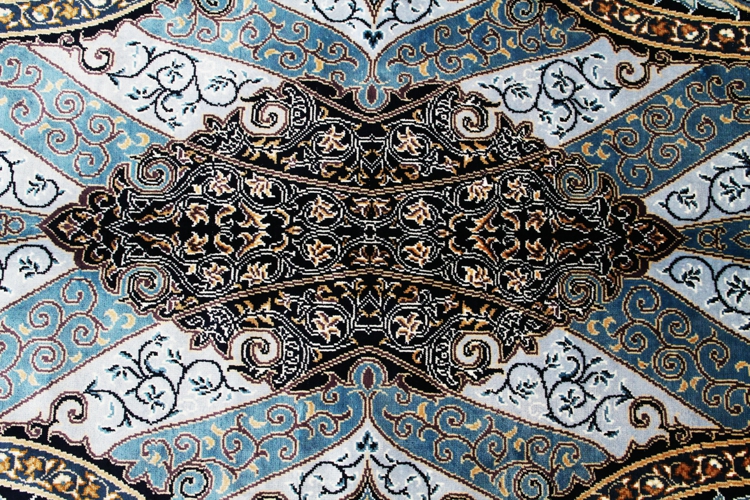罗马柱-皇室殿门地毯/挂毯 欧式简约现代建筑风正宗天空蓝配色手工真丝地毯/挂毯