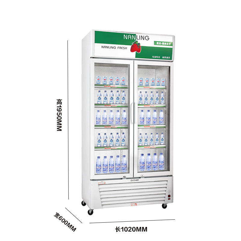 南凌双门直冷展示柜 超市玻璃门冷柜直冷冷藏单温饮料冰柜
