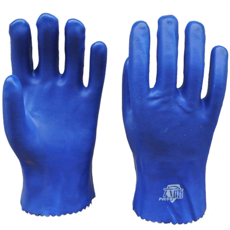 蓝色砂面PVC手套棉布内衬防滑耐磨防油耐酸碱工业手套山东顺兴劳保用品图片