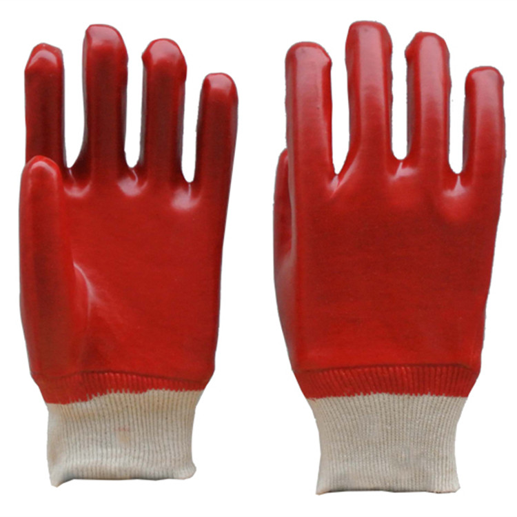 PVC防护手套 红色光面罗口浸胶 工业用品环保舒适耐油耐酸碱26cm