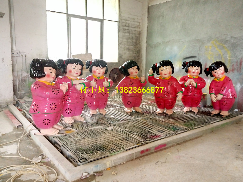 厂家供应玻璃钢中国娃娃卡通雕塑 卡通中国娃娃雕塑造型图片