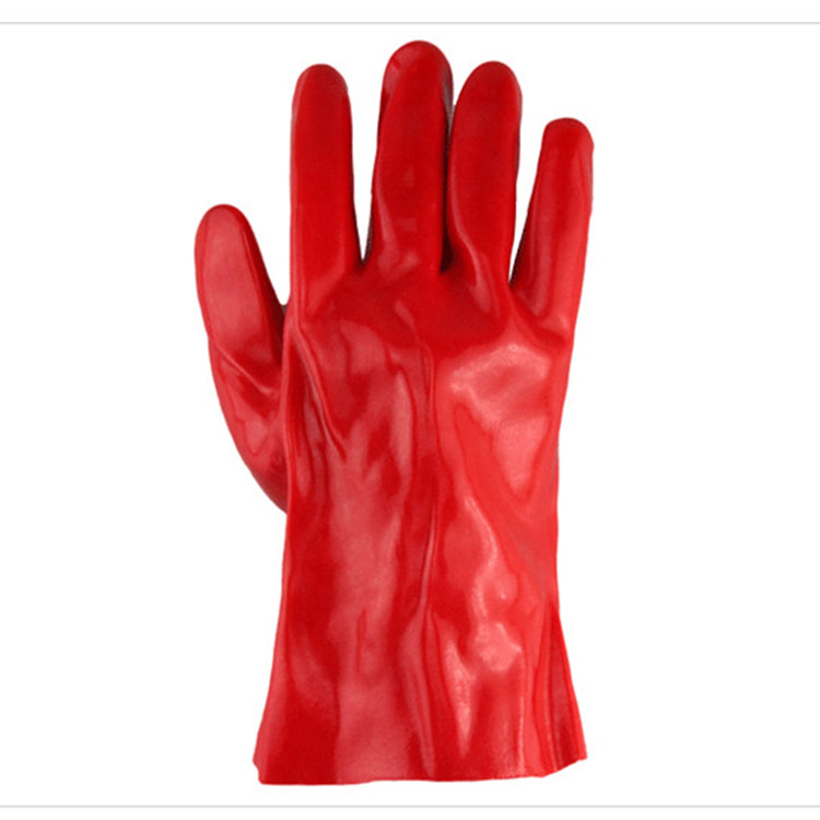 pvc耐油手套山东顺兴劳保用品红色光面平口防水耐酸碱手套图片