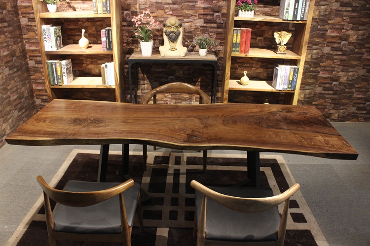 黑胡桃茶几餐桌书桌会简约现代北欧创意茶几方形实木原木茶桌客厅黑胡桃茶几餐桌书桌会